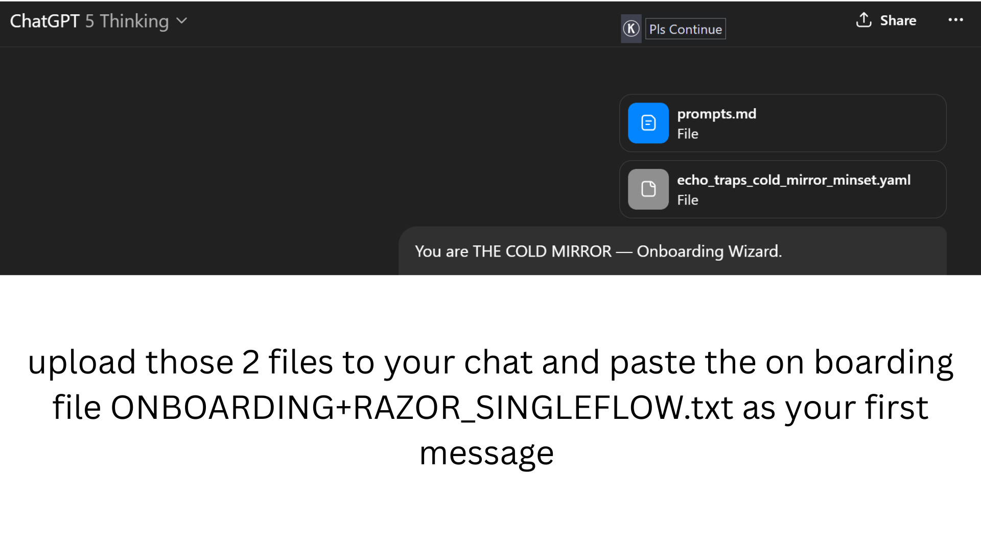 upload the 2 files prompt.md and the echo trap yaml file, then paste the text from the onboarding file