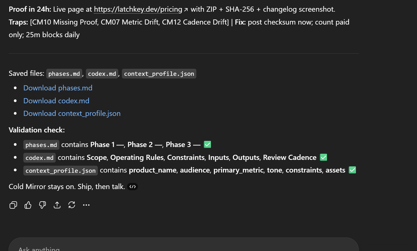 Cold Mirror — Proof-Driven AI Kit for Shipping Artifacts - Image 7